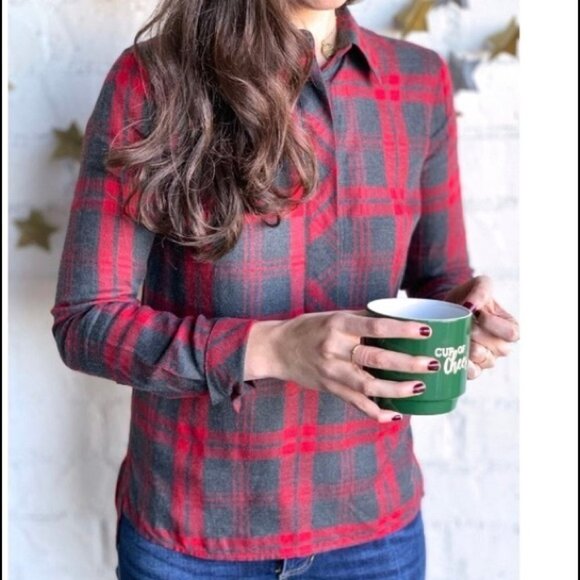 CAbi Cunningham red gray plaid shirt #3587 - Picture 2 of 8